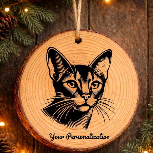 Abyssinian Cat Rustic Pine Wooden Round Ornament