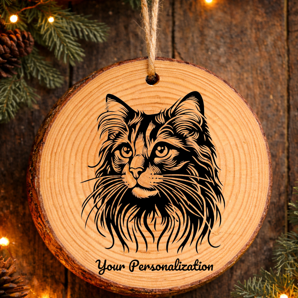Aegean Bobtail Cat Rustic Pine Wooden Round Ornament