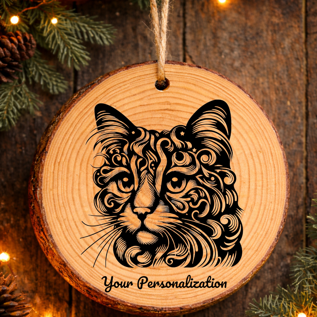 American Curl Cat Rustic Pine Wooden Round Ornament