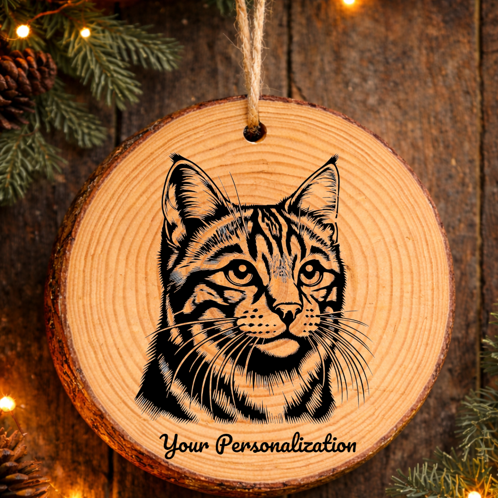 American Lynx Shorthair Cat Rustic Pine Wooden Round Ornament