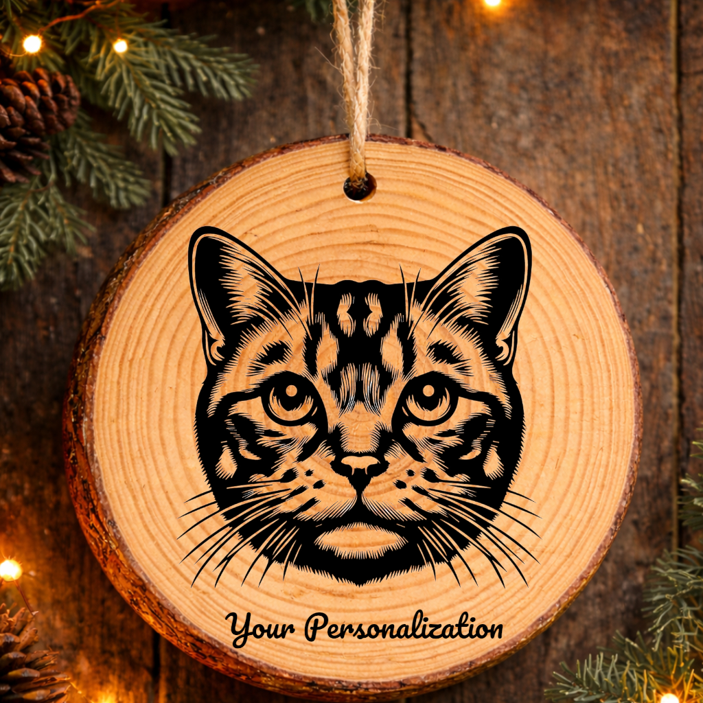 American Polydactyl Shorthair Cat Rustic Pine Wooden Round Ornament