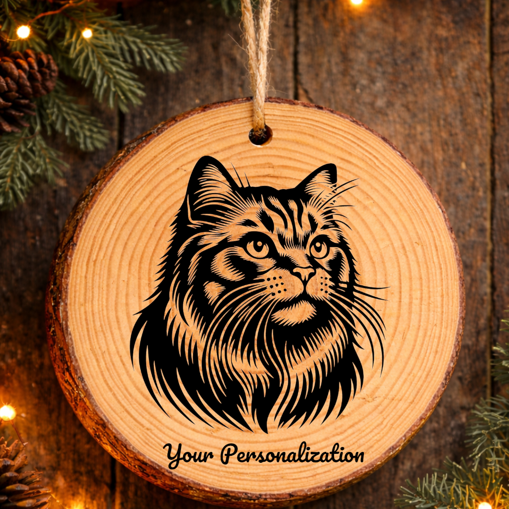 American Wirehair Cat Rustic Pine Wooden Round Ornament