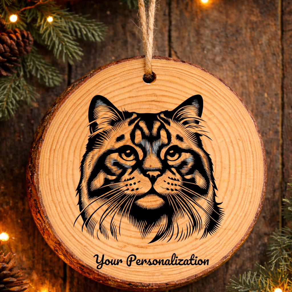 Asian Cat Rustic Pine Wooden Round Ornament
