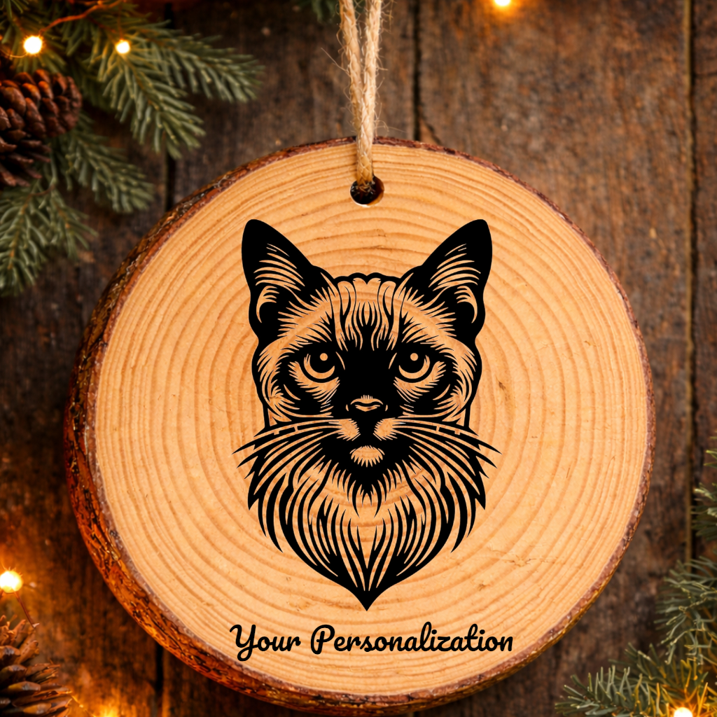 Balinese Javanese Shorthair Cat Rustic Pine Wooden Round Ornament