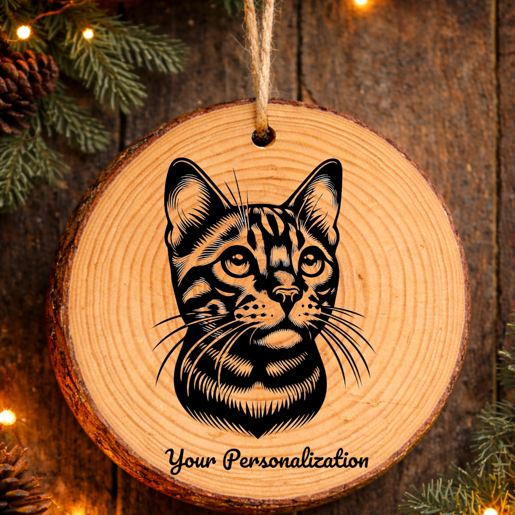 Bengal Shorthair Cat Rustic Pine Wooden Round Ornament