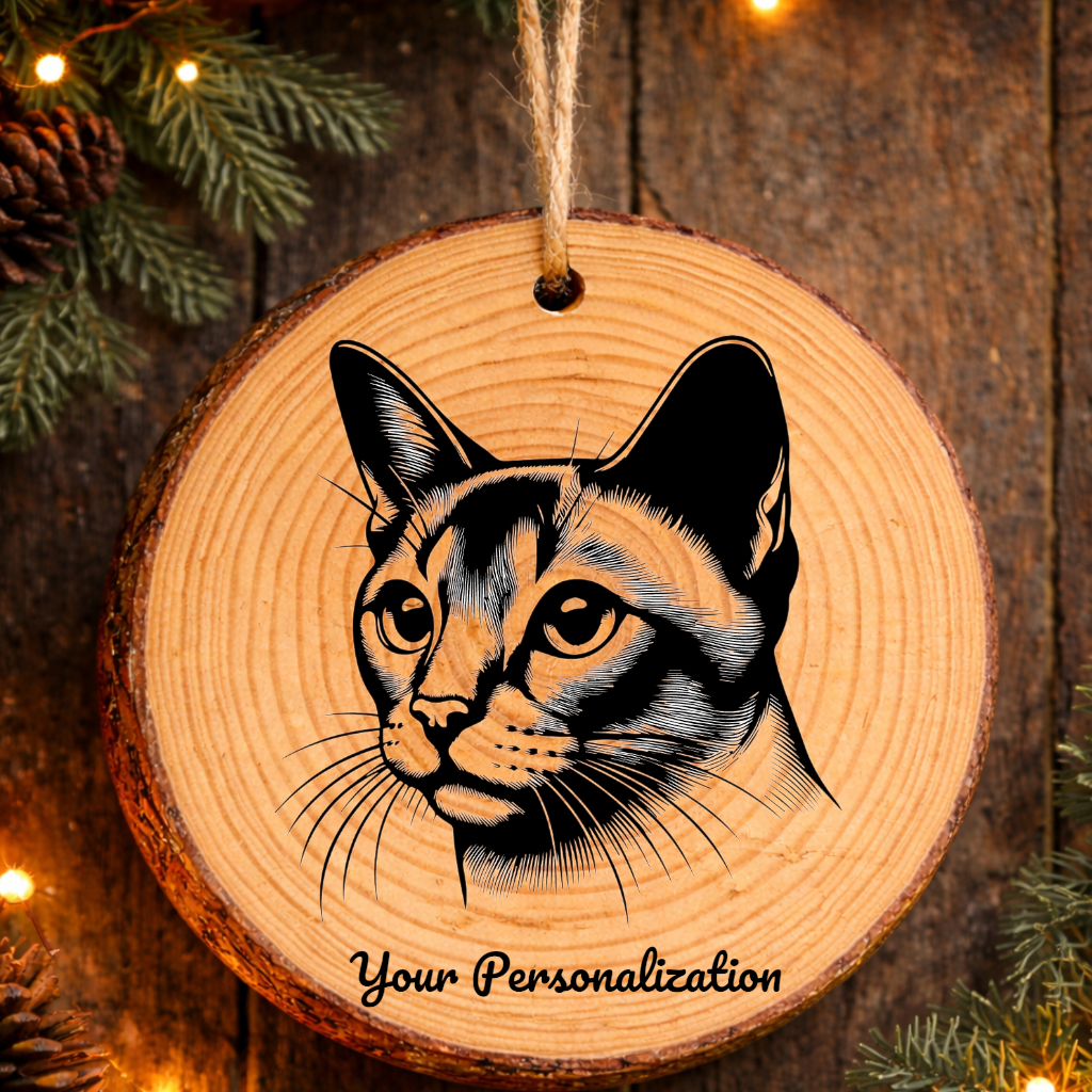 Bombay Asian Cat Rustic Pine Wooden Round Ornament