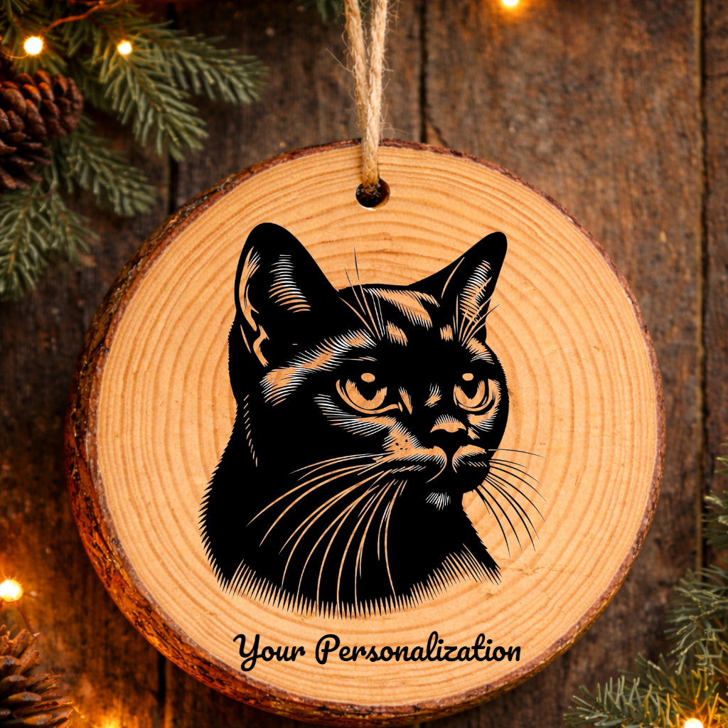 Bombay Asian Shorthair Cat Rustic Pine Wooden Round Ornament