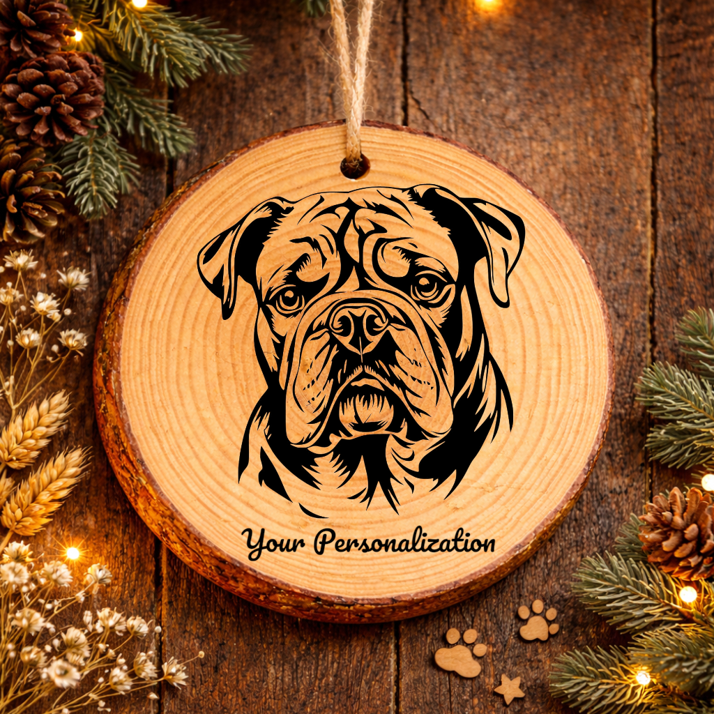 Bulldog Dog Ornament – Rustic Wooden Keepsake