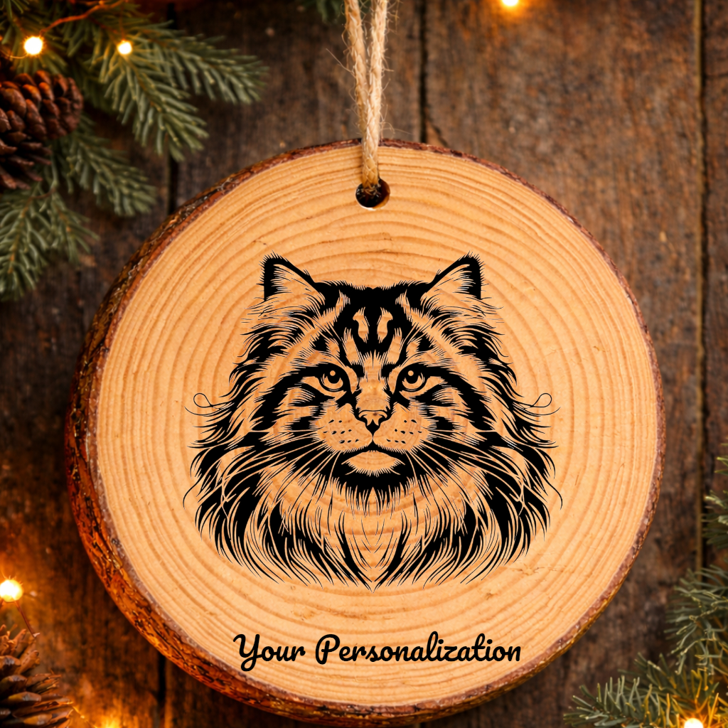 California Spangled Longhair Cat Rustic Pine Wooden Round Ornament