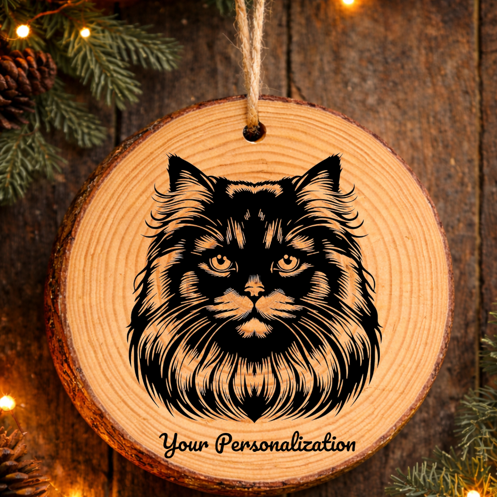 Chartreux Longhair Cat Rustic Pine Wooden Round Ornament
