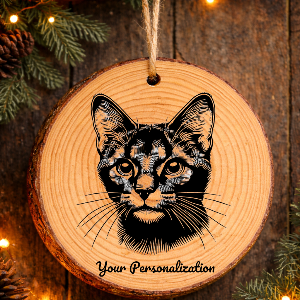 Chausie Cat Rustic Pine Wooden Round Ornament