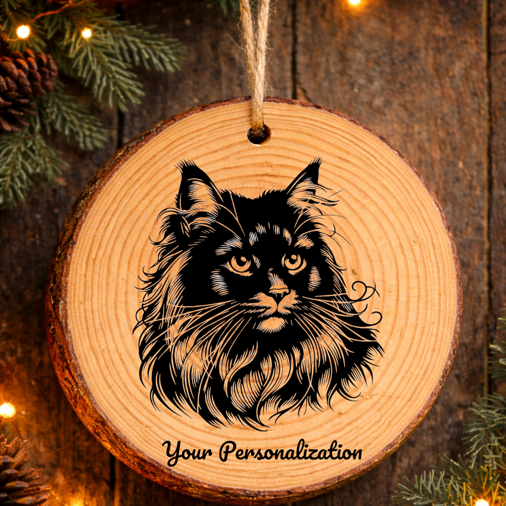 Chausie Longhair Cat Rustic Pine Wooden Round Ornament