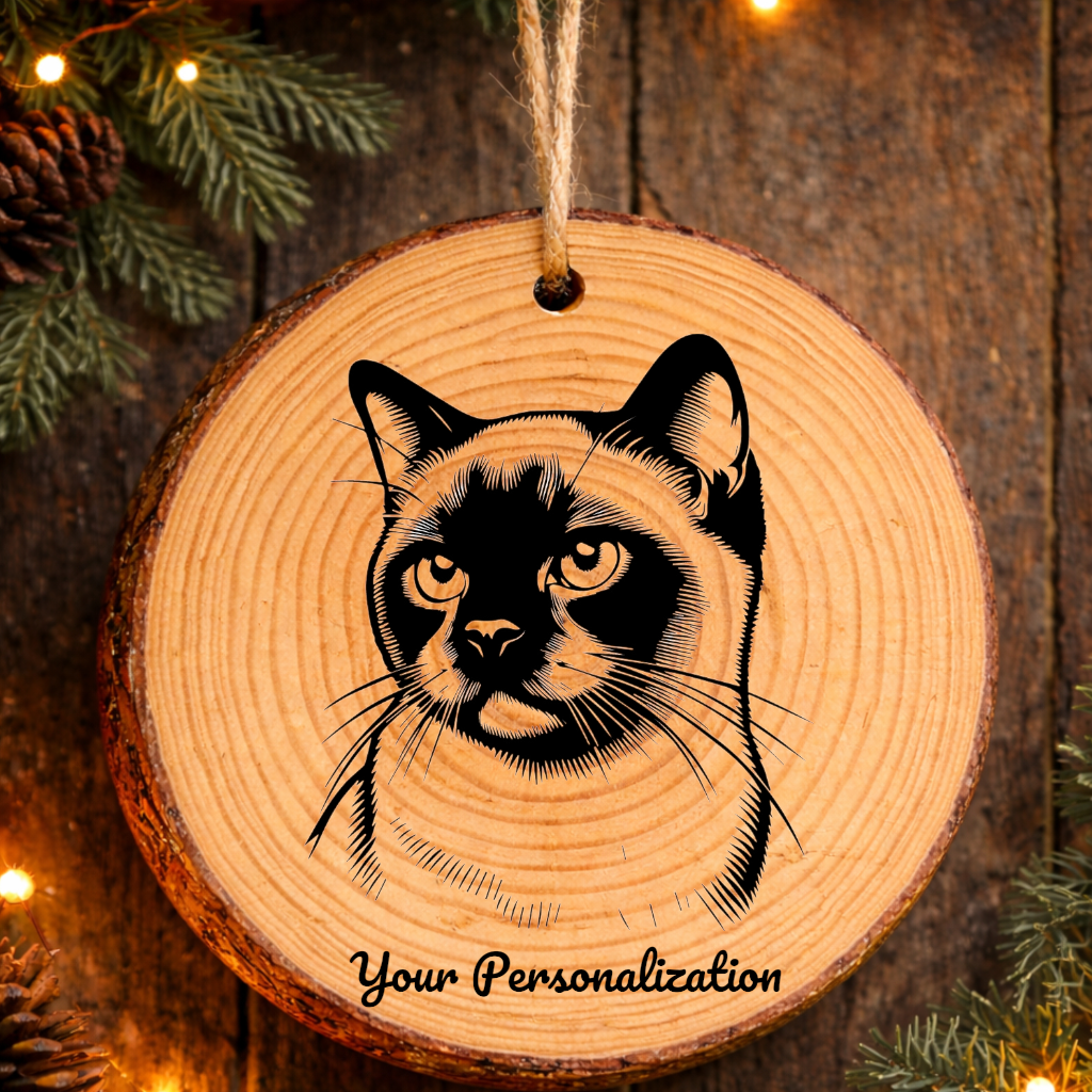 Colorpoint Shorthair Cat Rustic Pine Wooden Round Ornament