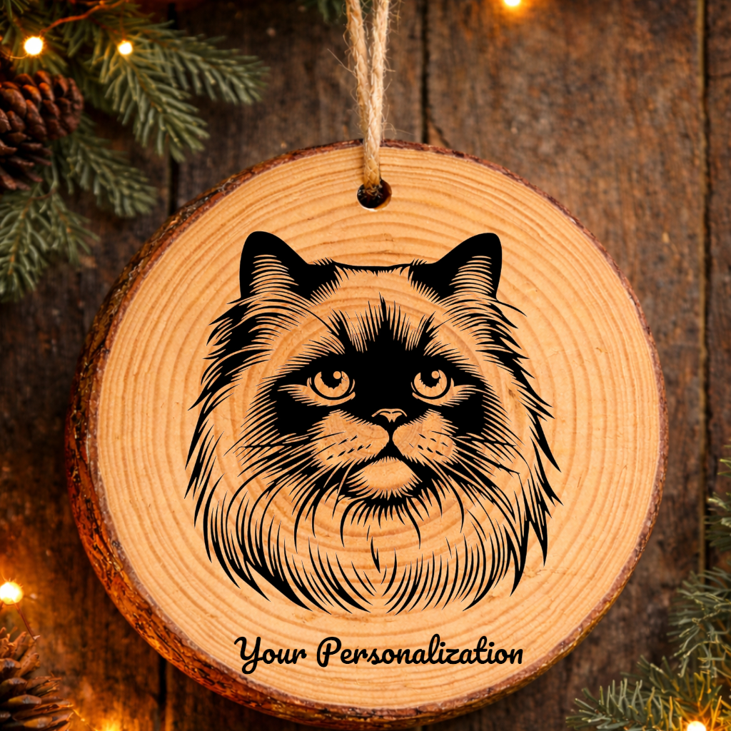 Colorpoint Shorthair Longhair Cat Rustic Pine Wooden Round Ornament