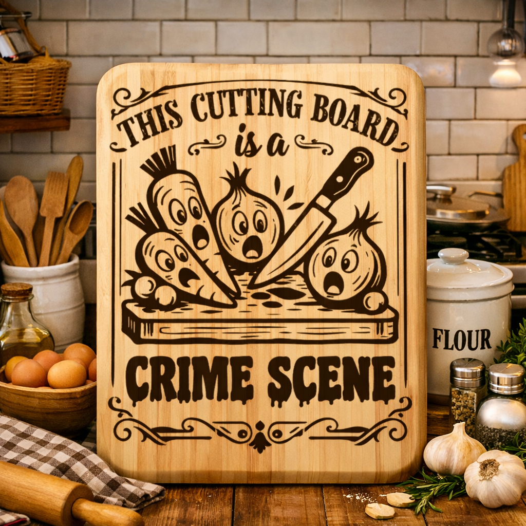 “This Cutting Board is a Crime Scene” Engraved Kitchen Board