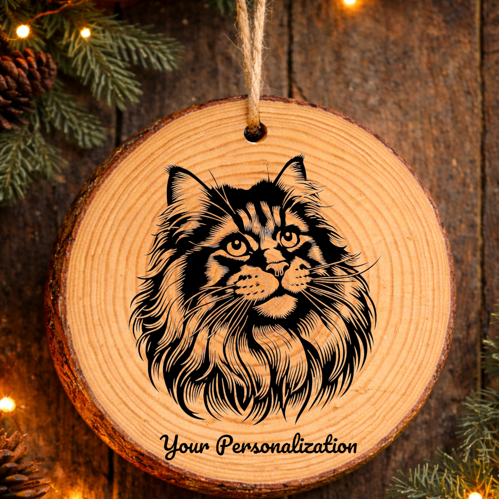 Cyprus Longhair Cat Rustic Pine Wooden Round Ornament