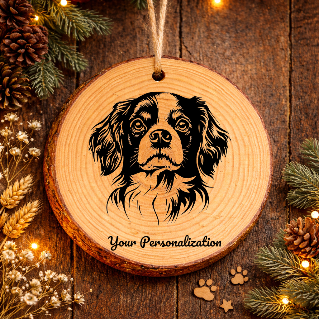 English Toy Spaniel Dog Ornament – Rustic Wooden Keepsake