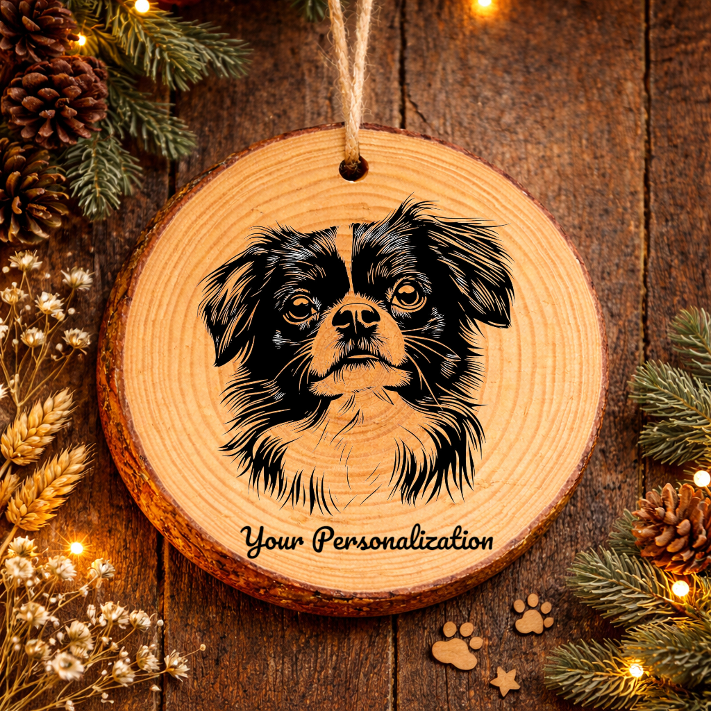 Japanese Chin Dog Ornament – Rustic Wooden Keepsake