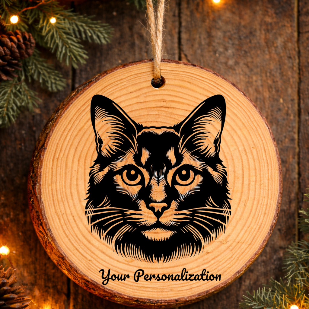 Javanese Cat Rustic Pine Wooden Round Ornament