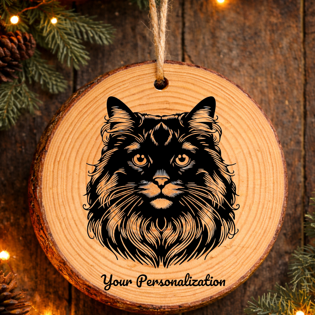 Javanese Longhair Cat Rustic Pine Wooden Round Ornament