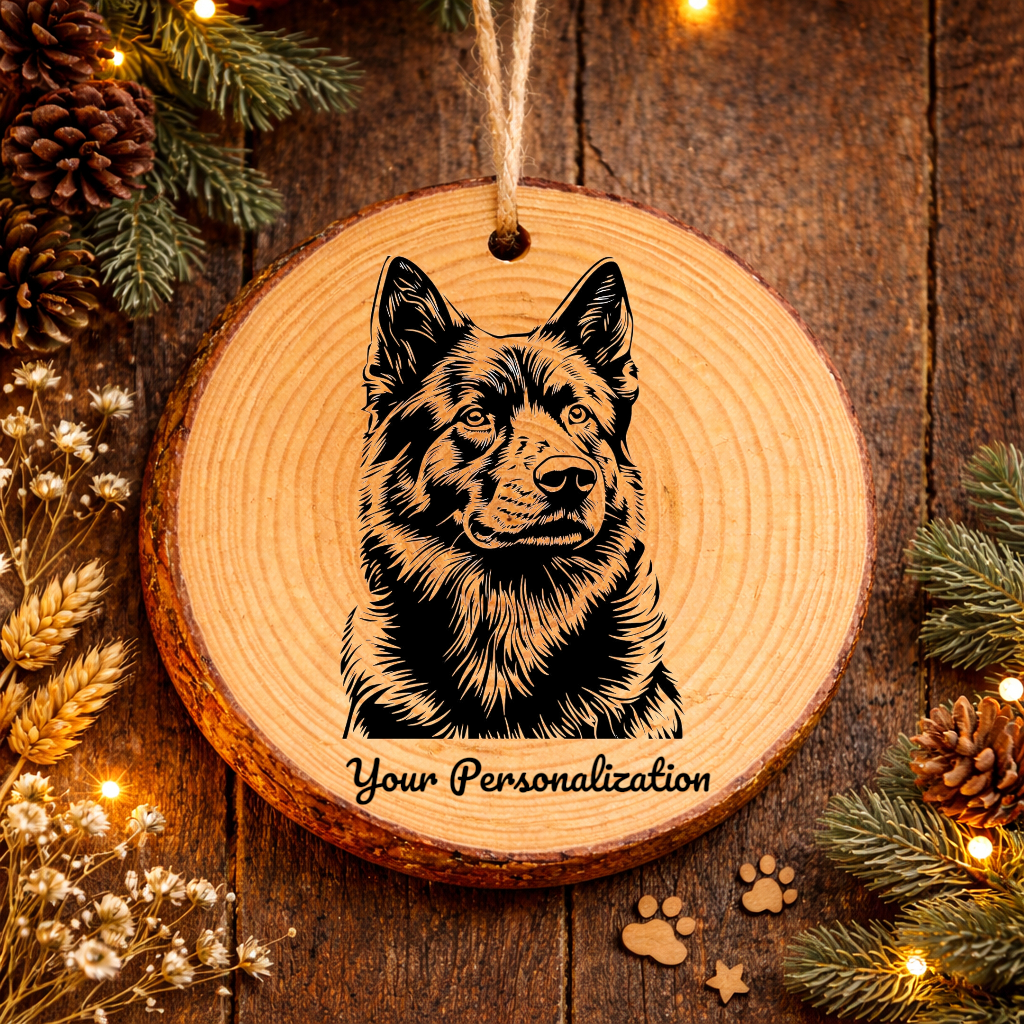 Norwegian Elkhound Dog Ornament – Rustic Wooden Keepsake