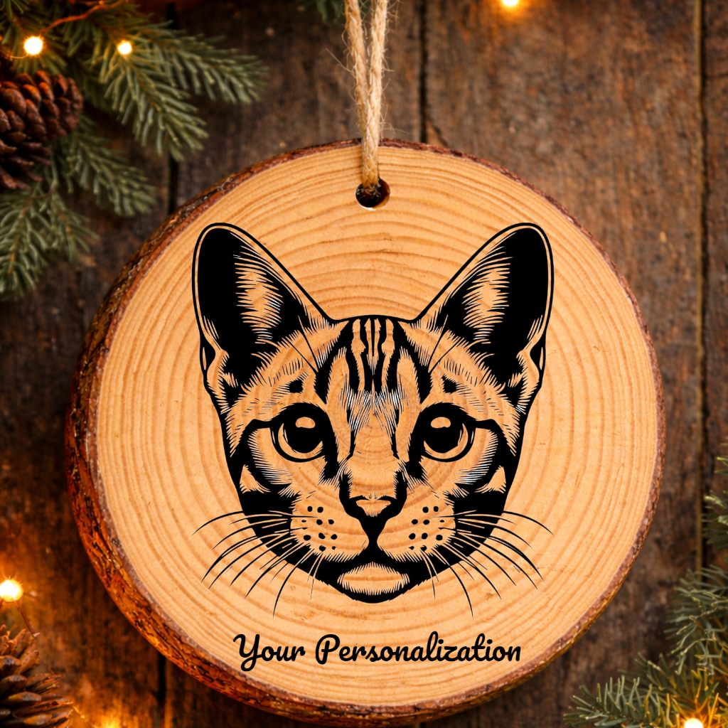 Ocicat Cat Rustic Pine Wooden Round Ornament