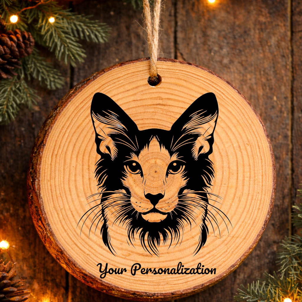 Oriental Bicolor Cat Rustic Pine Wooden Round Ornament