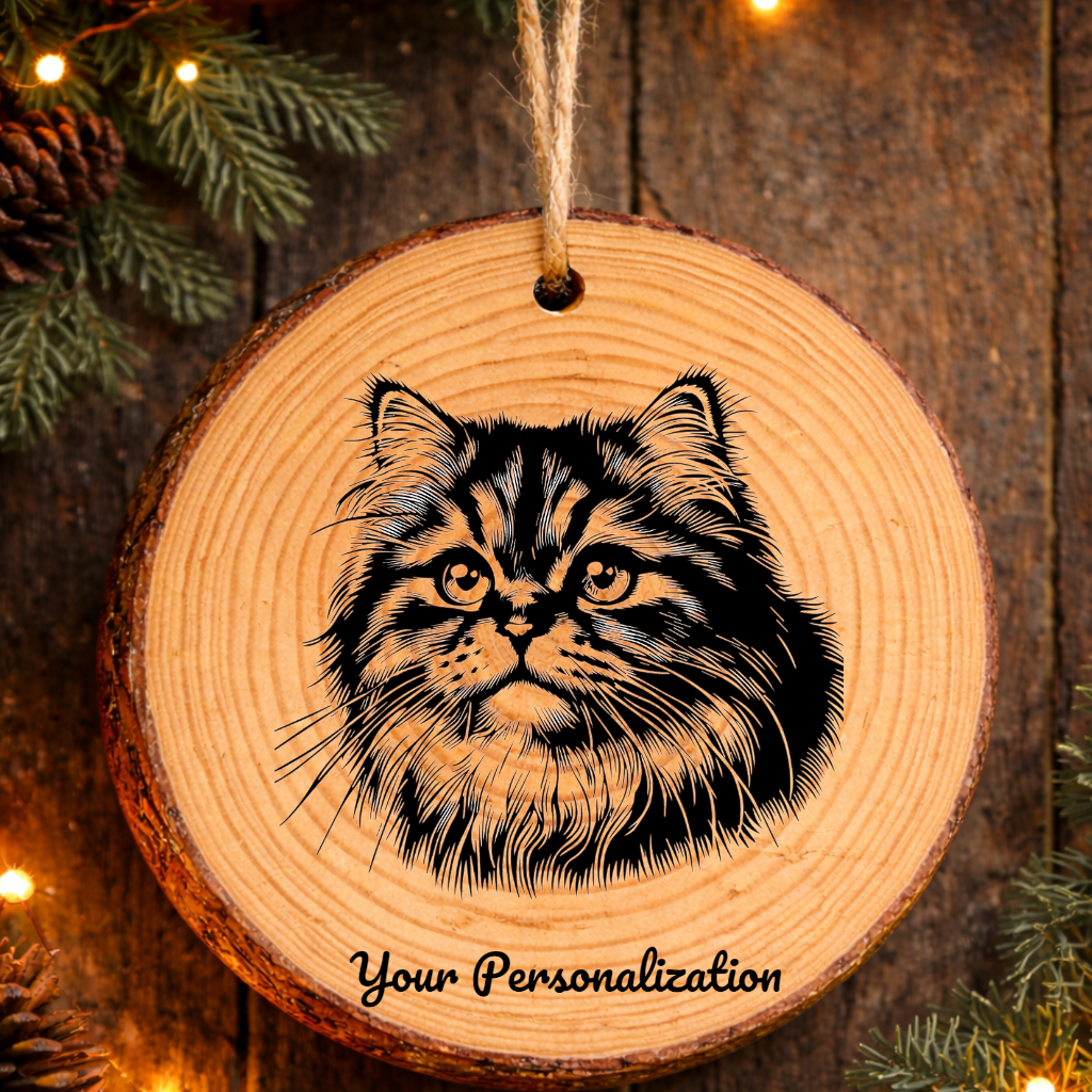 Pixie bob Longhair Cat Rustic Pine Wooden Round Ornament