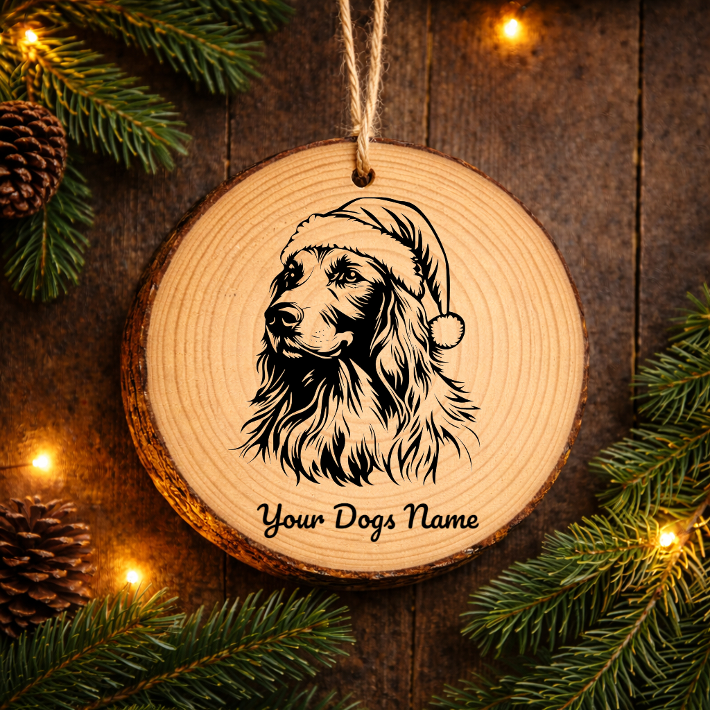 Afghan Hound Santa Hat Dog Rustic Pine Christmas Ornament