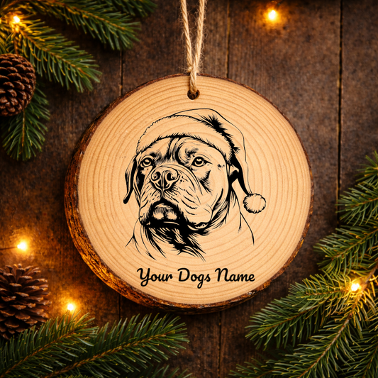 American Bulldog Dog Santa Har Rustic Pine Christmas Ornament