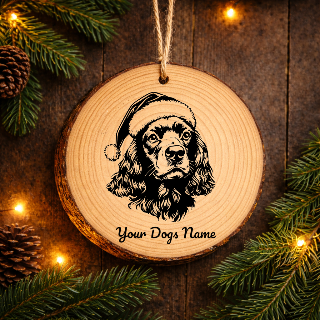 American Cocker Spaniel Santa Hat Dog Rustic Pine Christmas Ornament
