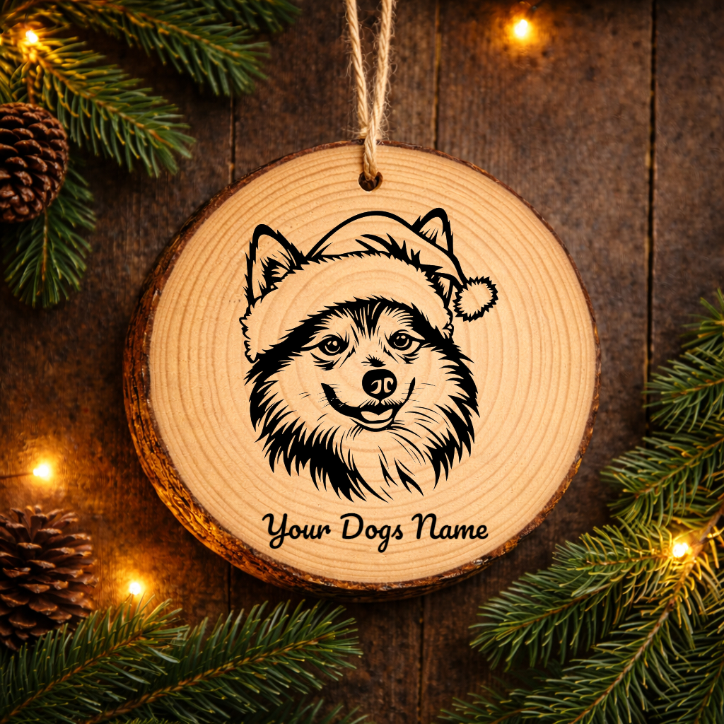American Eskimo Santa Hat Dog Santa Hat Dog Rustic Pine Christmas Ornament