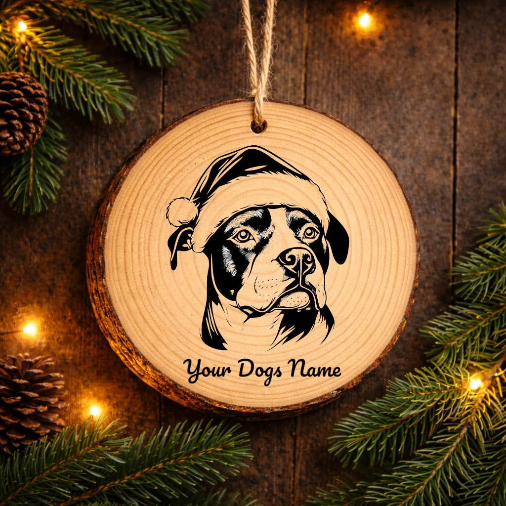 American Staffordshire Terrier Santa Hat Dog Rustic Pine Christmas Ornament