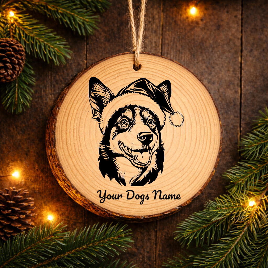 Australian Cattle Dog Santa Hat Rustic Pine Christmas Ornament