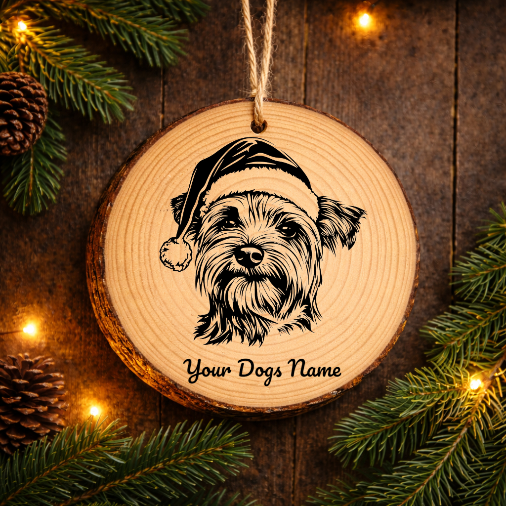Australian Silky Terrier Santa Hat Dog Rustic Pine Christmas Ornament