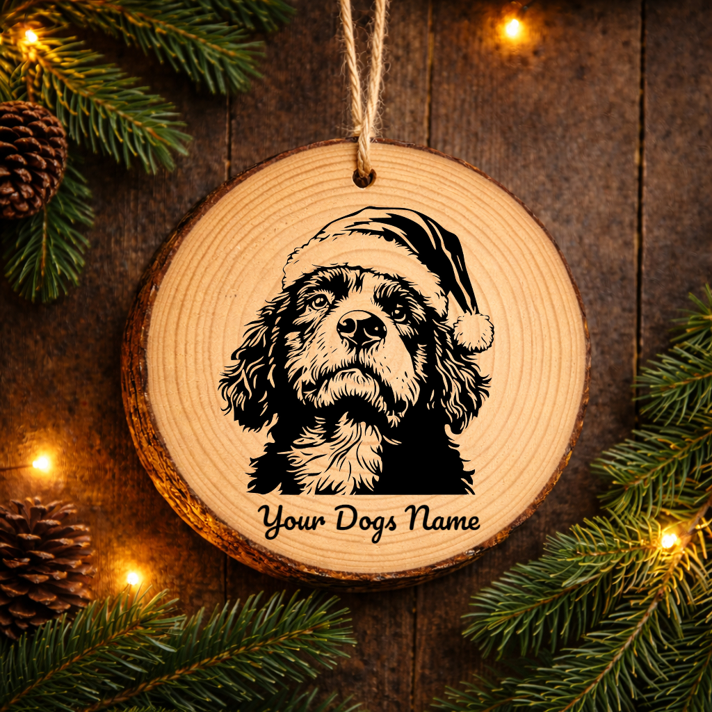Barbet Santa Hat Dog Rustic Pine Christmas Ornament