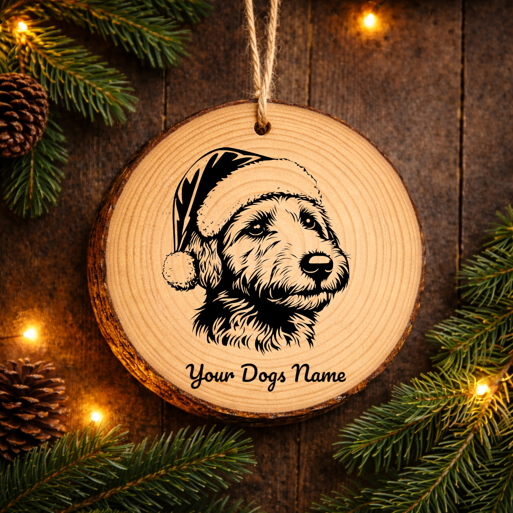 Bedlington Terrier Santa Hat Dog Rustic Pine Christmas Ornament