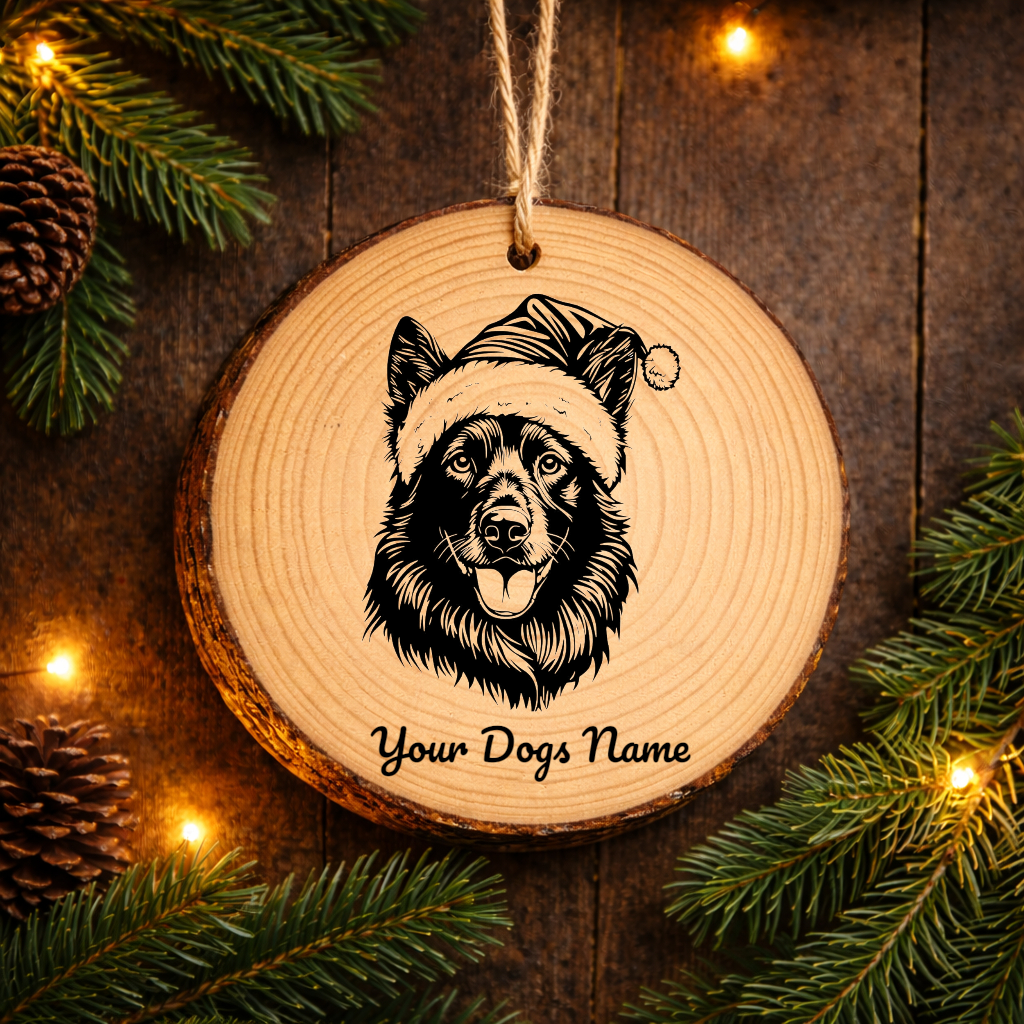 Belgian SheepSanta Hat Dog Santa Hat Dog Rustic Pine Christmas Ornament