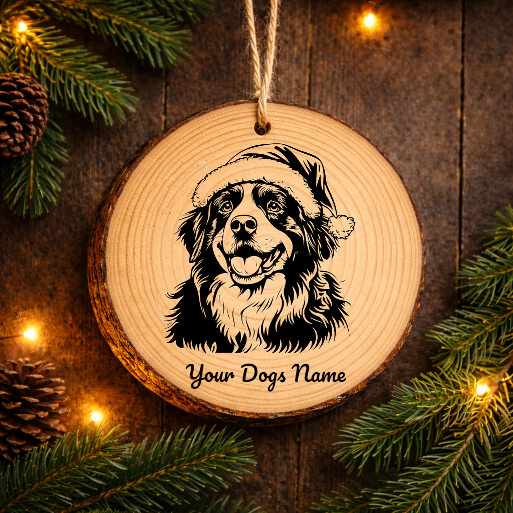 Bernese Mountain Santa Hat Dog Santa Hat Dog Rustic Pine Christmas Ornament