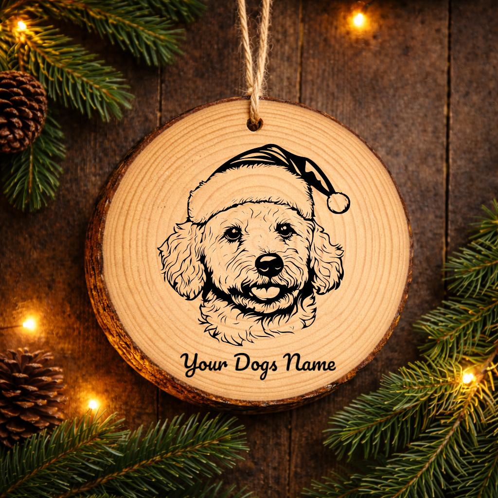 Bichon Frise Santa Hat Dog Rustic Pine Christmas Ornament