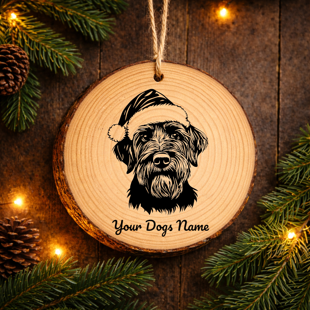 Black Russian Terrier Santa Hat Dog Rustic Pine Christmas Ornament