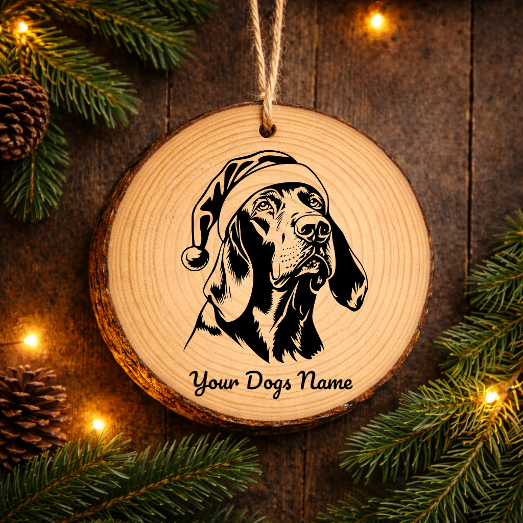 Black and Tan Coonhound Santa Hat Dog Rustic Pine Christmas Ornament