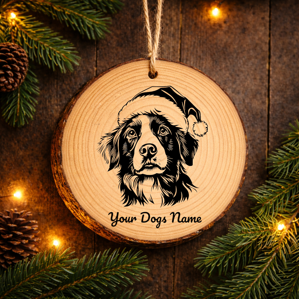 Brittany Santa Hat Dog Rustic Pine Christmas Ornament