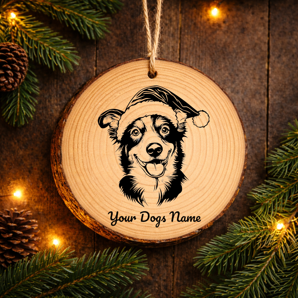 Canaan Santa Hat Dog Santa Hat Dog Rustic Pine Christmas Ornament