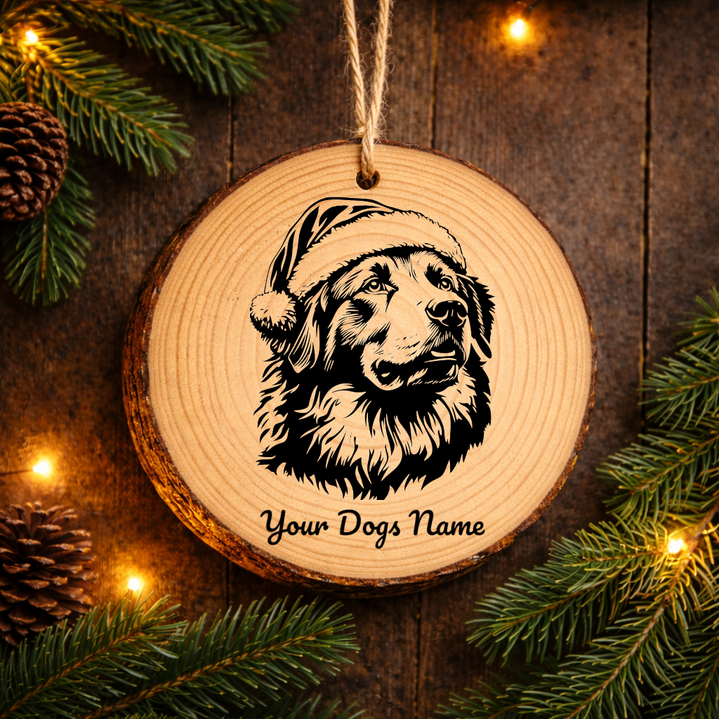 Central Asian Shepherd Santa Hat Dog Santa Hat Dog Rustic Pine Christmas Ornament