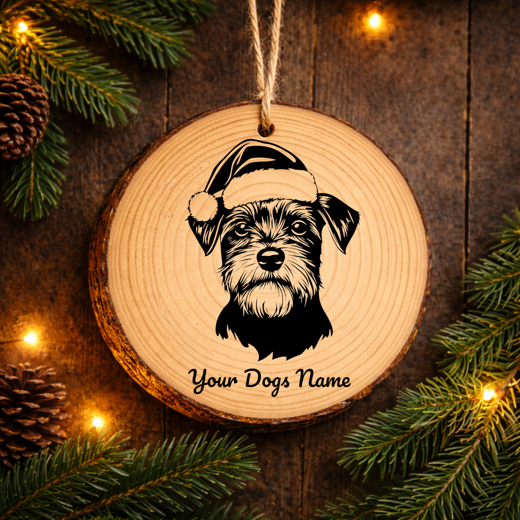 Cesky Terrier Santa Hat Dog Rustic Pine Christmas Ornament