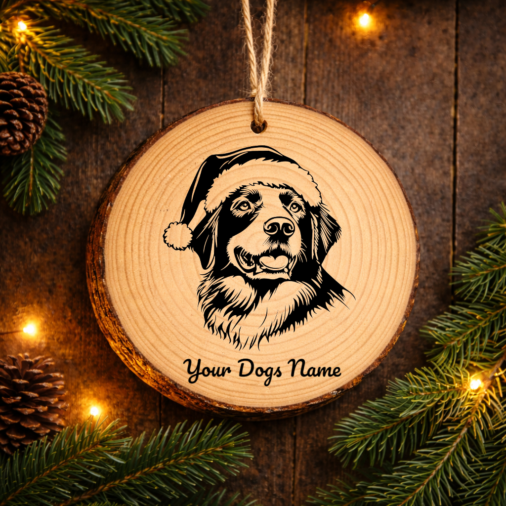 Chinook Santa Hat Dog Rustic Pine Christmas Ornament