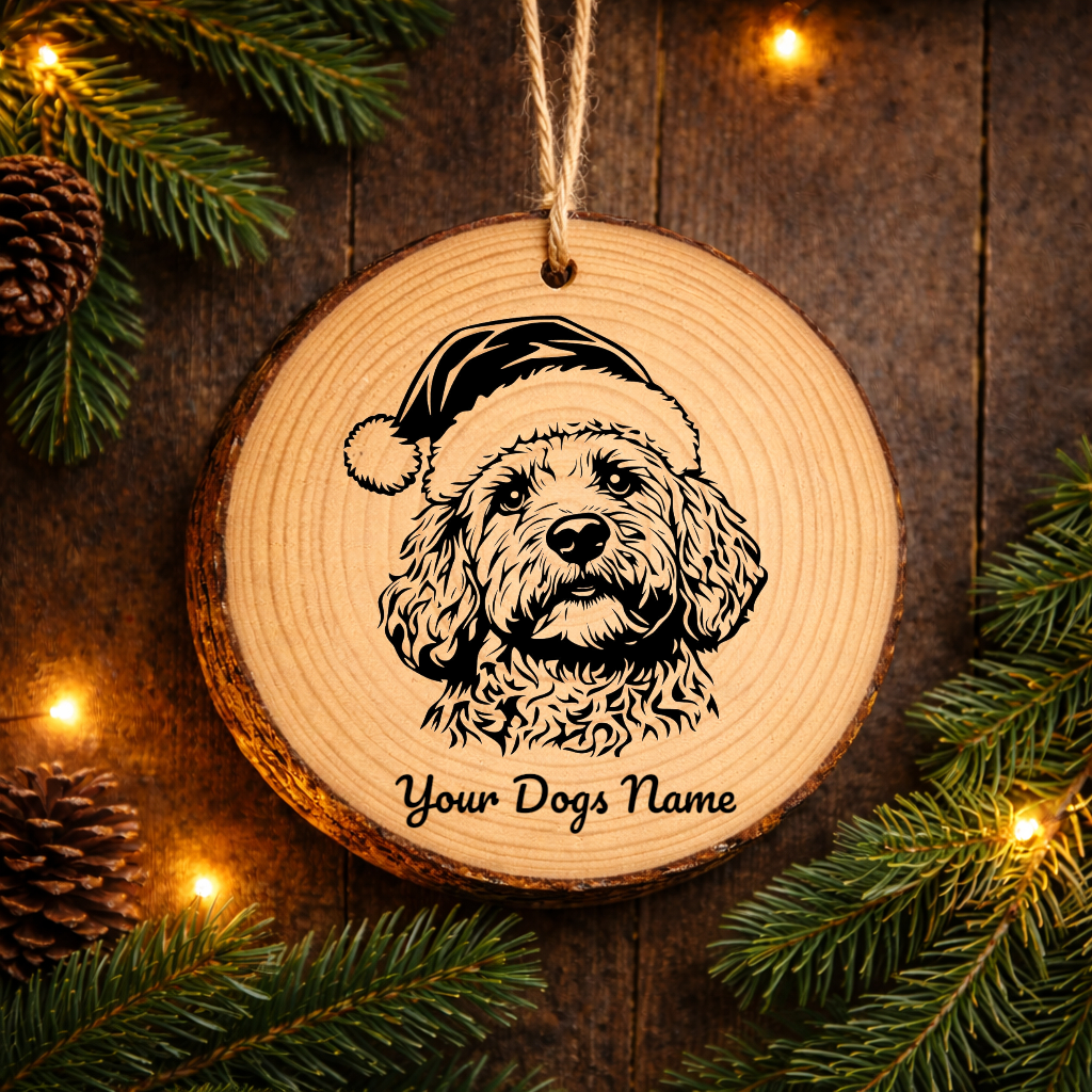 Cockapoo Santa Hat Dog Rustic Pine Christmas Ornament