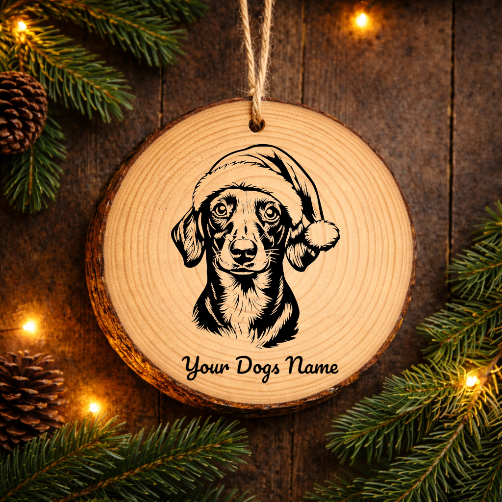 Dachshund Santa Hat Dog Rustic Pine Christmas Ornament