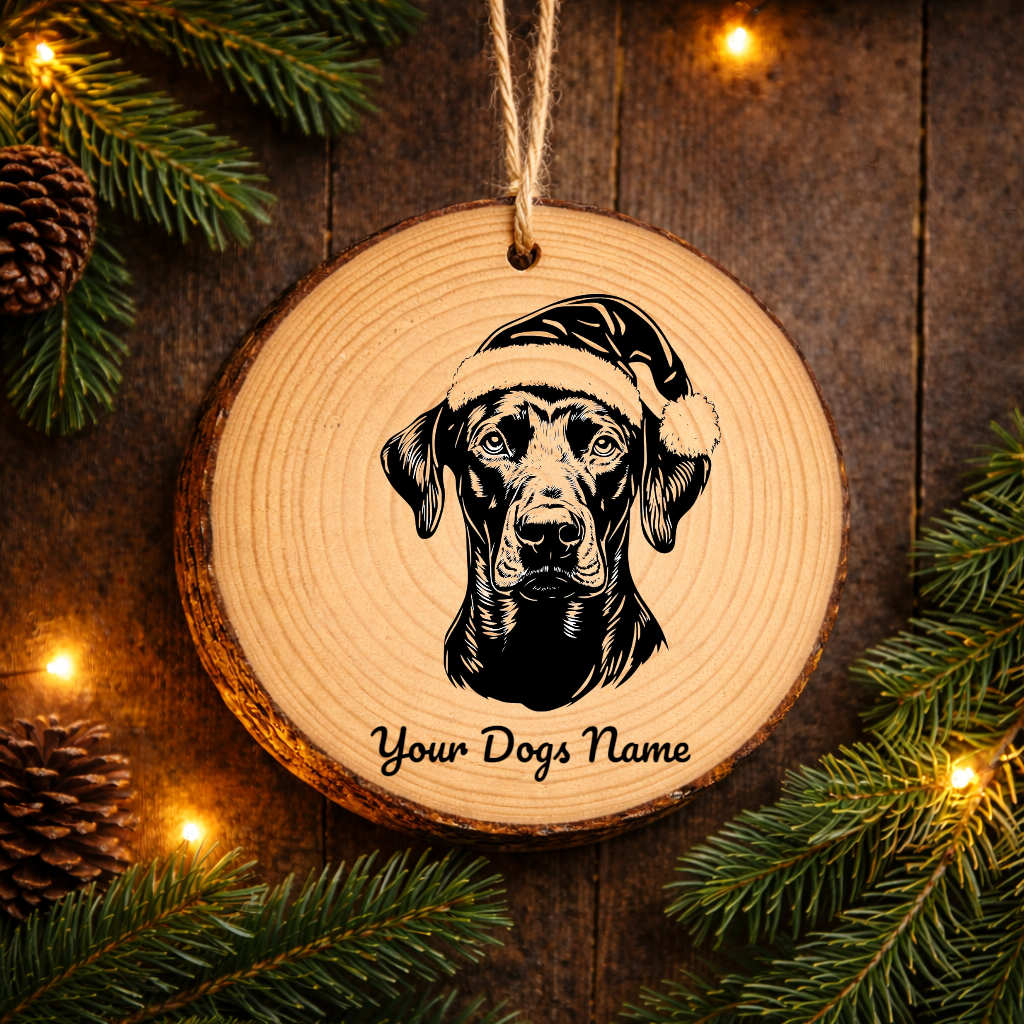 Doberman Pinscher Santa Hat Dog Rustic Pine Christmas Ornament